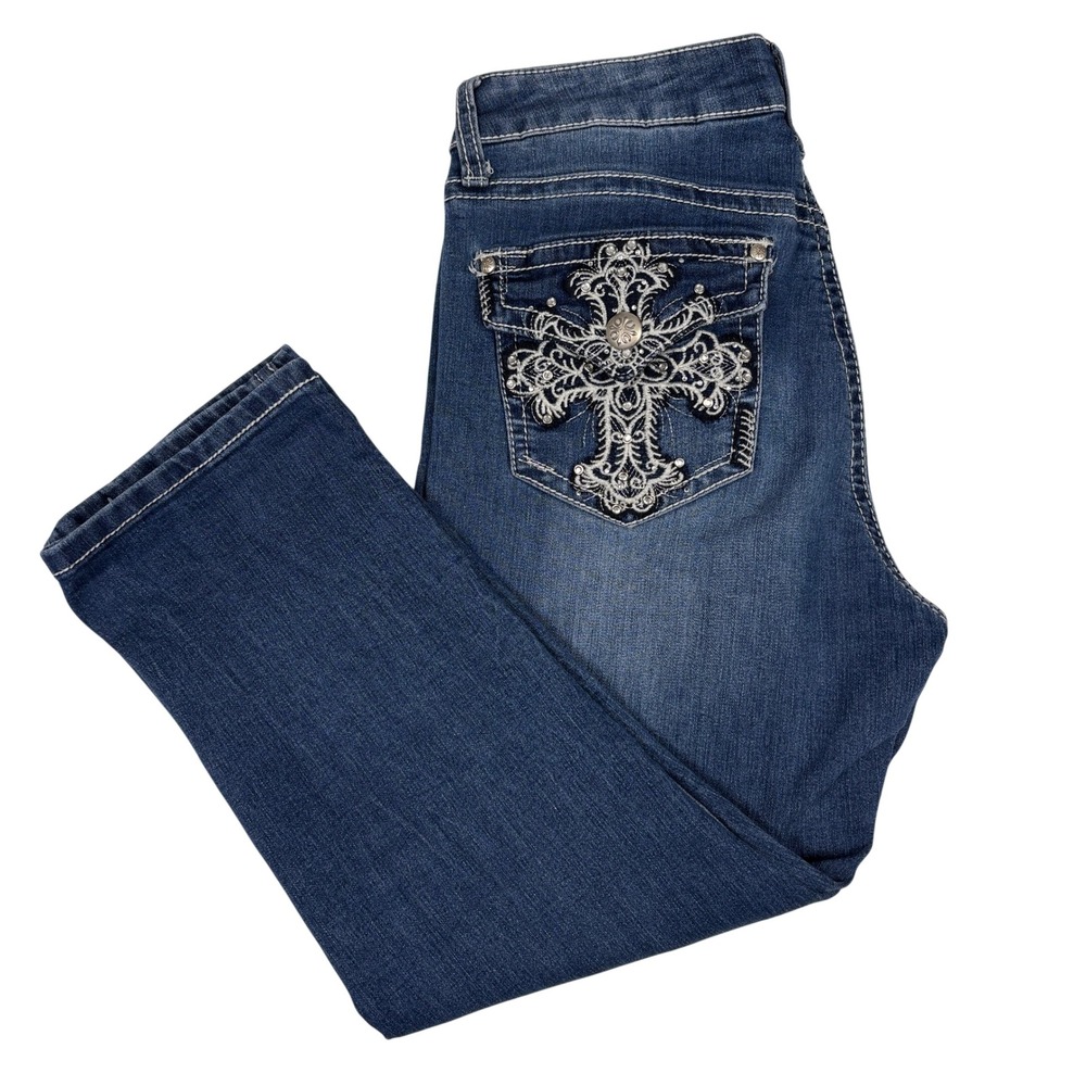 ND Weekend Y2K Low Rise Capri Jeans Embellished Cross Bling Women 6 - Picture 14 of 14